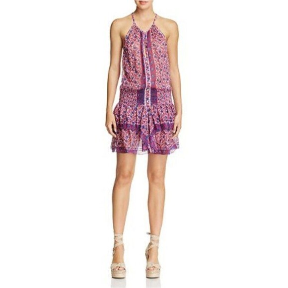Poupette St. Barth Mini Dress Honey  Bohemian Pink Lotus Flower Print Size XS - Picture 1 of 12